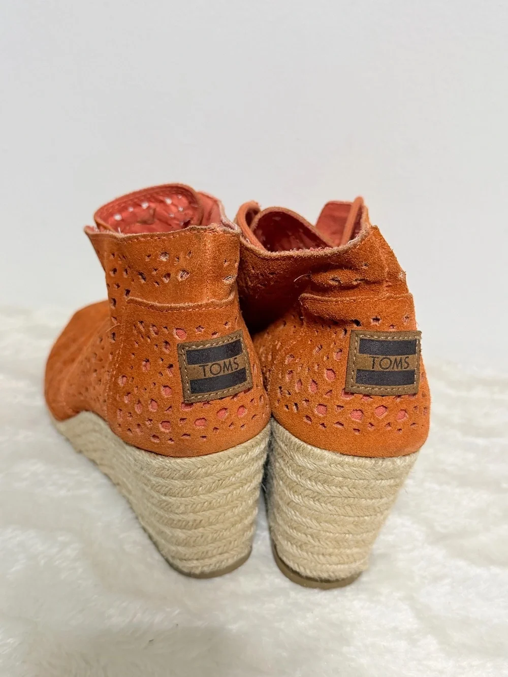 Toms Orange Perforated Suede Espadrille Wedge Booties sz 9.5W